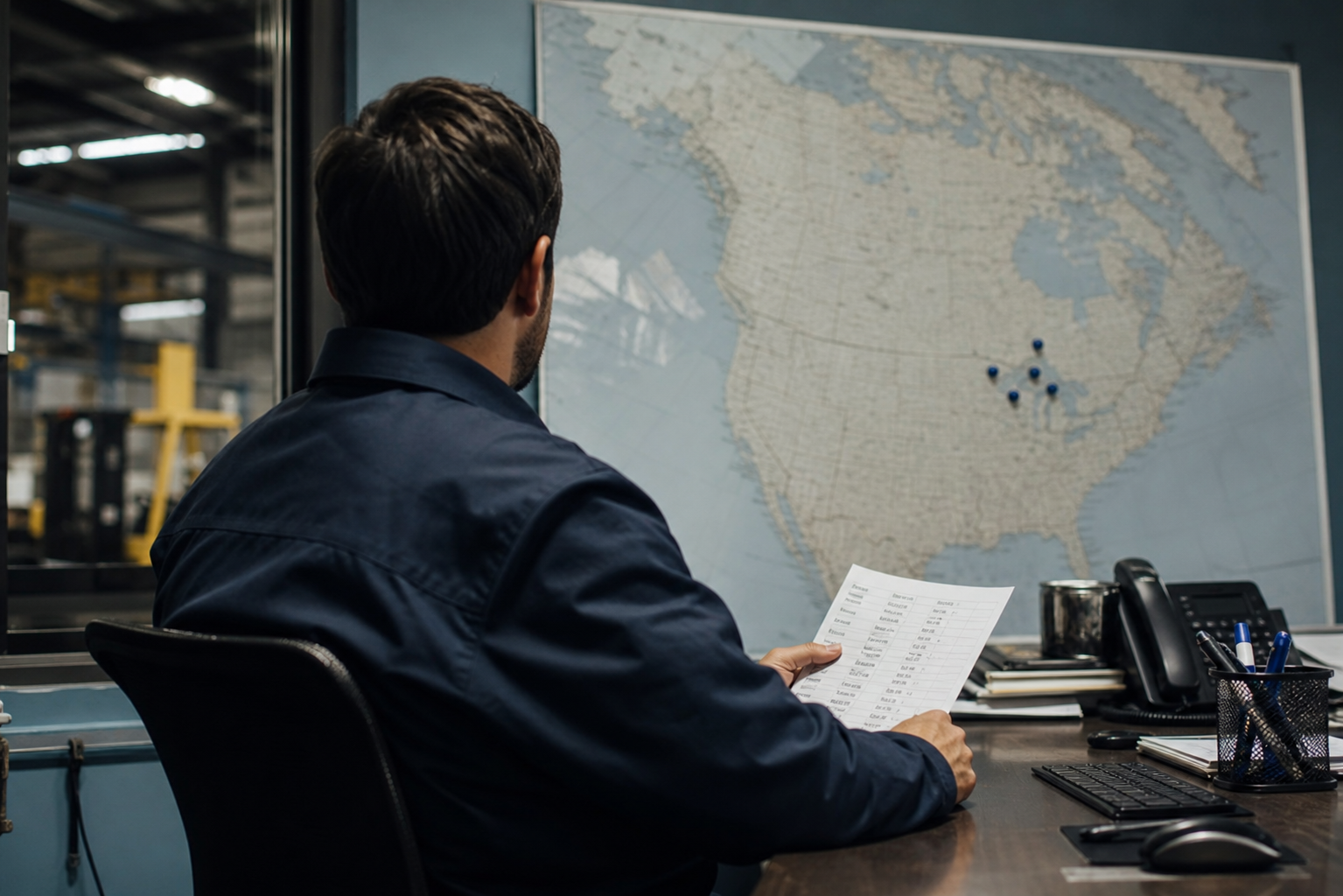 Industrial Sales Rep Reviewing Sparse North America Map
